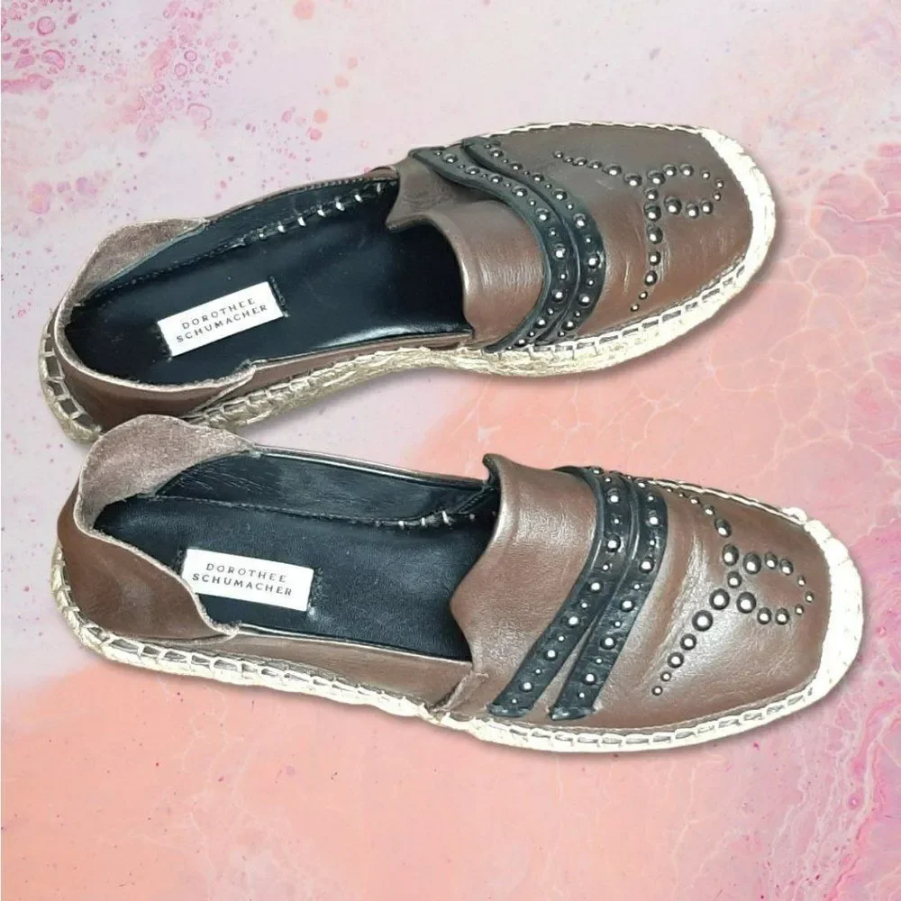 Dorothee Schumacher Summer Essence Studded Leather Fold Down Espadrille sz 37